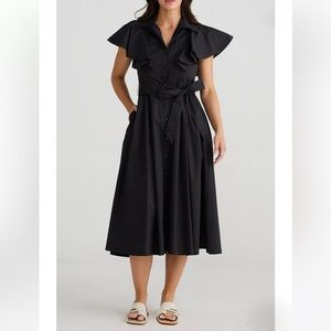 Brave+True Marigold Ruffle Sleeve Cotton Midi Shirtdress🌺🌺🌺